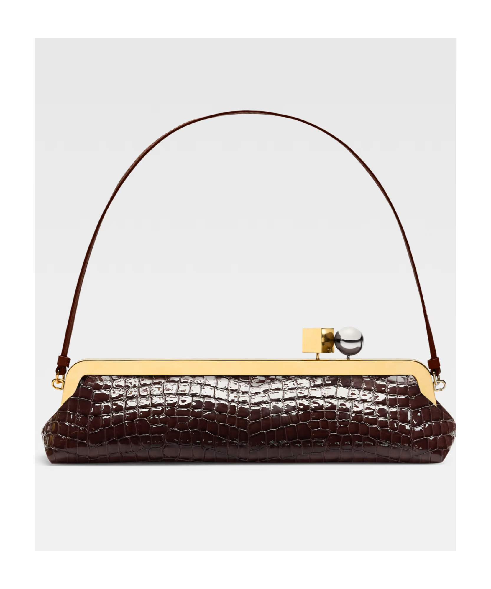Jacquemus Crocodile Texture Top Handle Clutch Bag In Brown