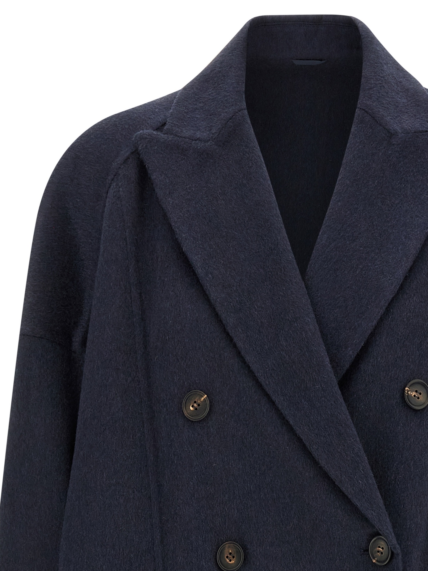 Brunello Cucinelli Double-breasted Black Cashmere Coat With Peak Lapels In Blue