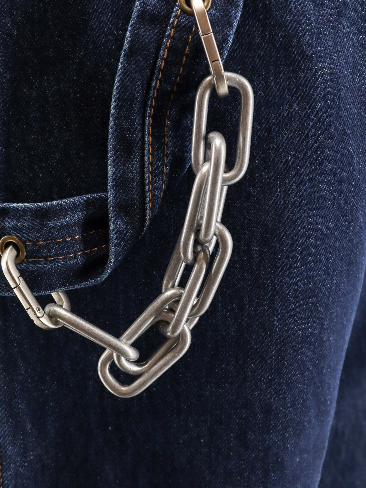 Darkpark Chain Adorned Relax Fit Worker Denim In Blue