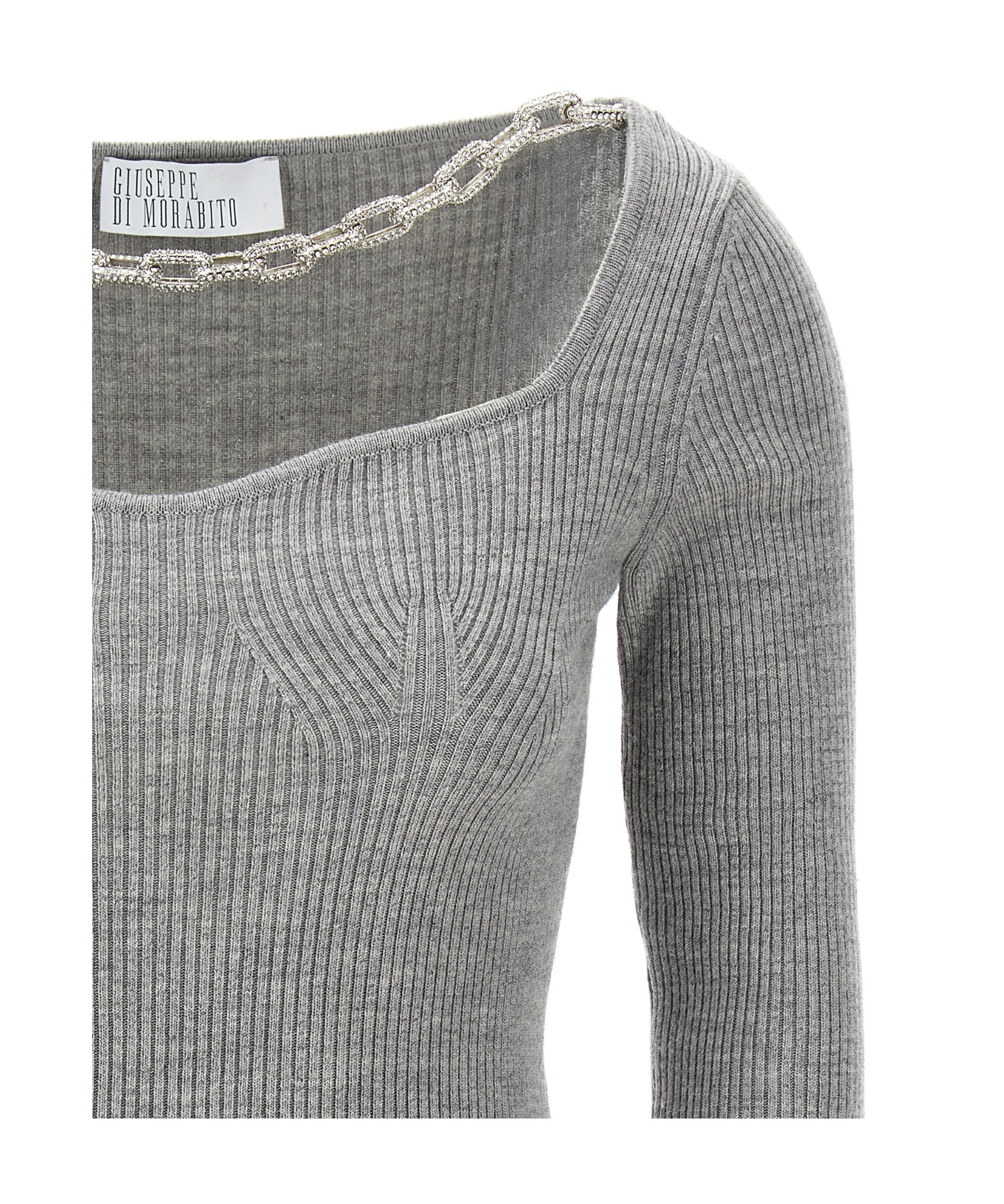 Giuseppe Di Morabito Square Neck Chain Detail Fitted Sweater In Gray