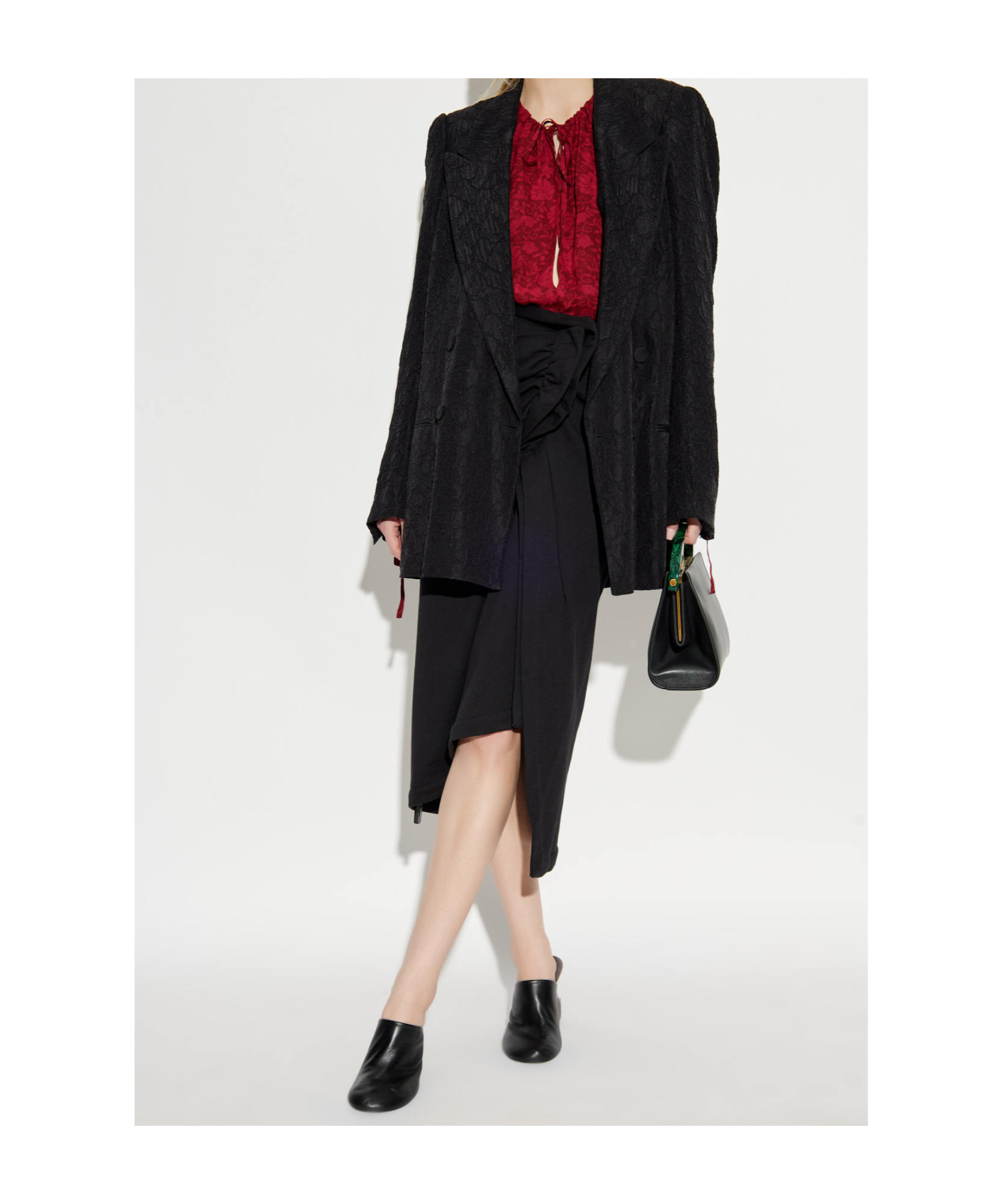 Dries Van Noten Longline Textured Jacket Notched Lapels In Black