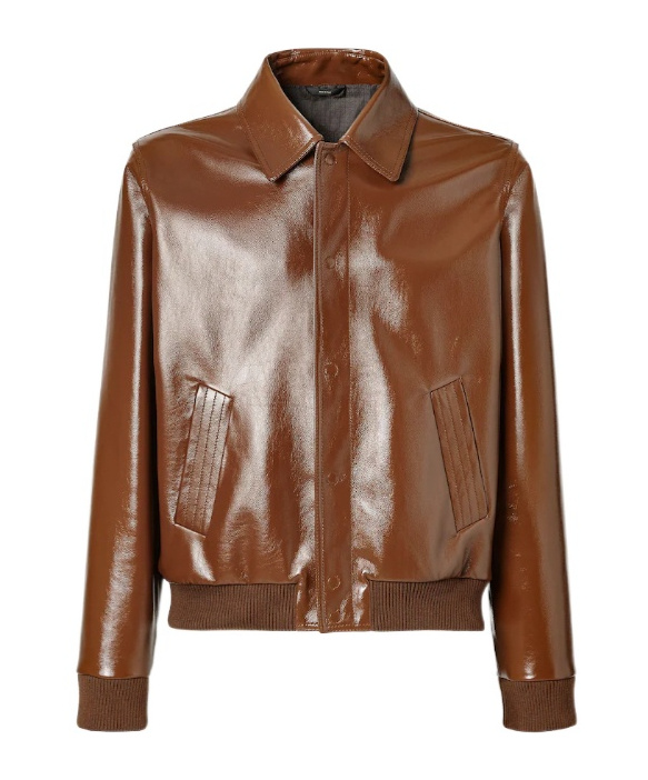 Fendi Leather Jacket Collared Design Front Pockets In Brown