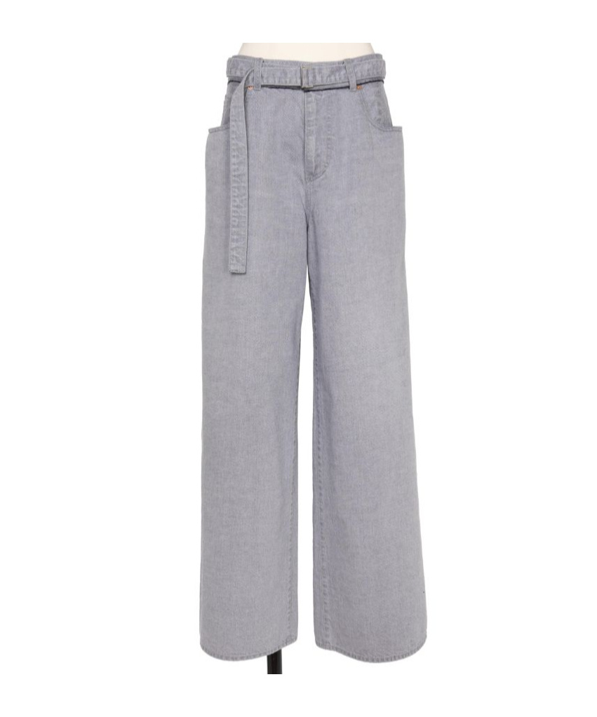 Sacai Wide-leg Belted Jeans In Gray