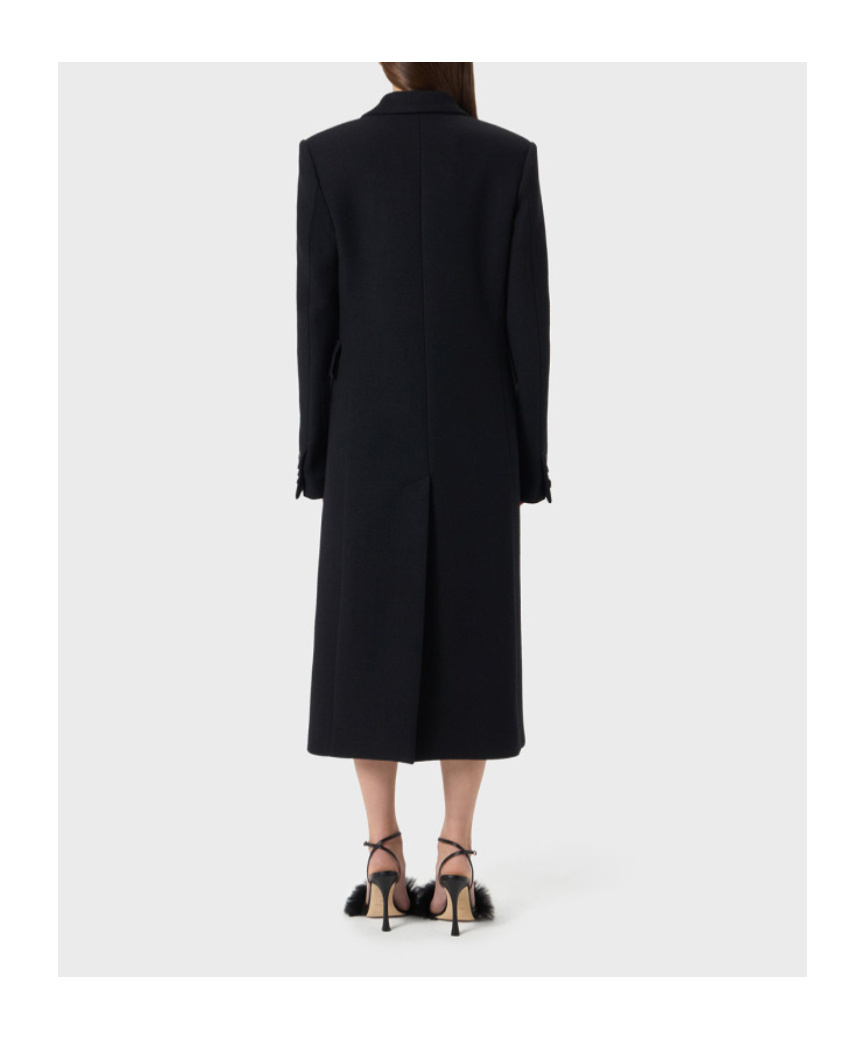 Blumarine Double-breasted Floral-embroidered Coat In Black