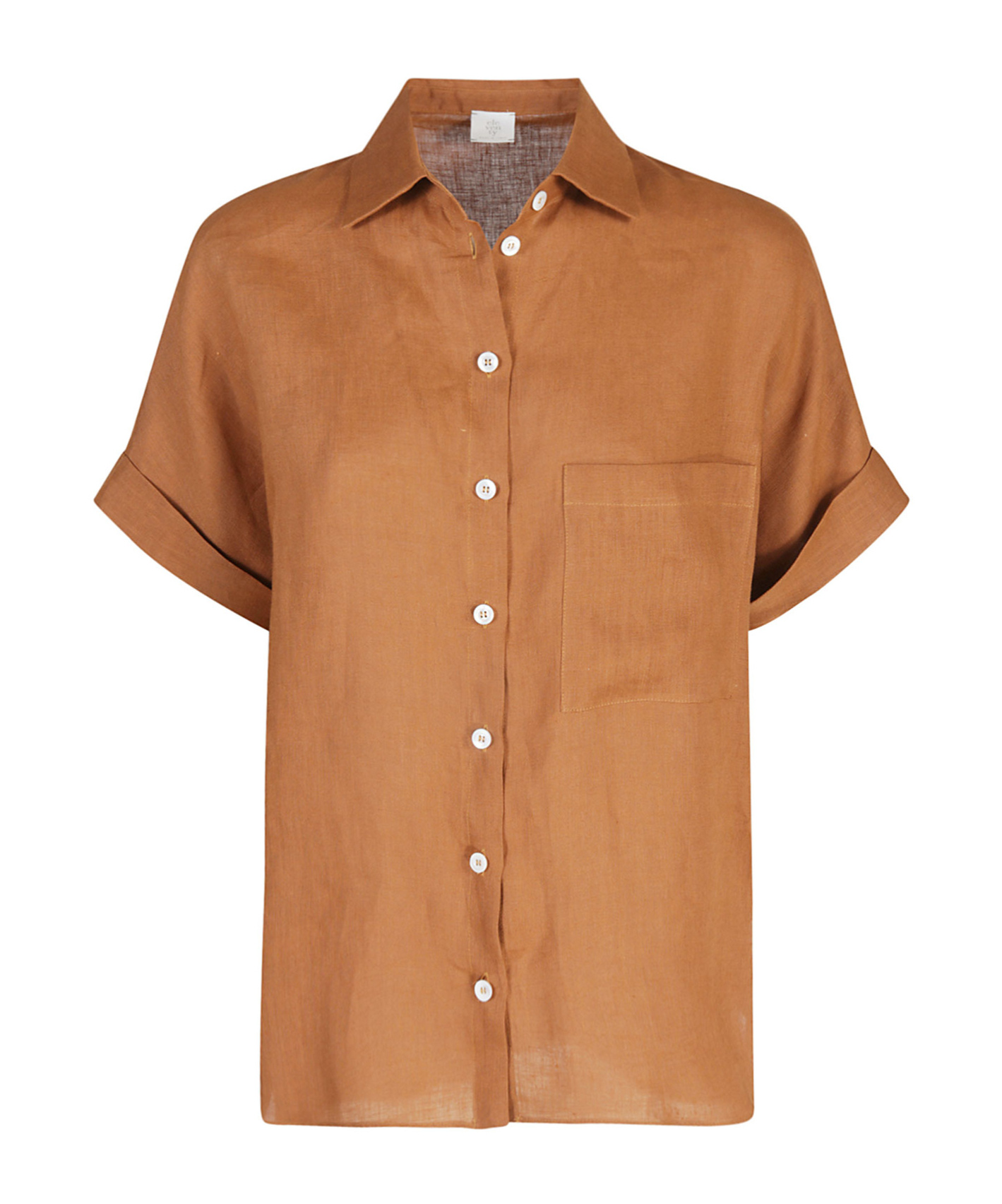 Eleventy Terracotta Shirt With Half Sleeves In Linen In Brown