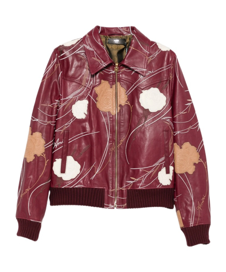 Amiri Long-sleeved Leather Jacket In Burgundy