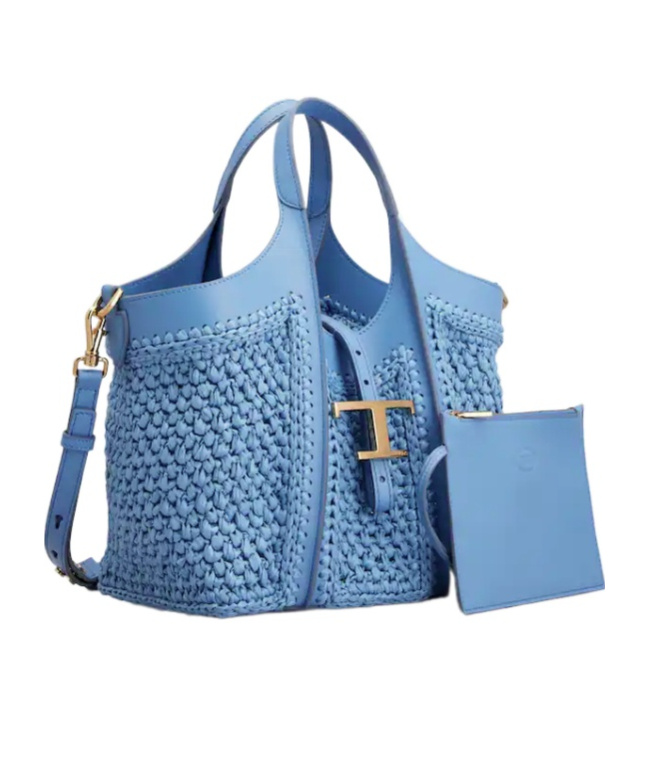 Tod's T Timeless Rafite And Leather Mini Shopping Bag In Blue