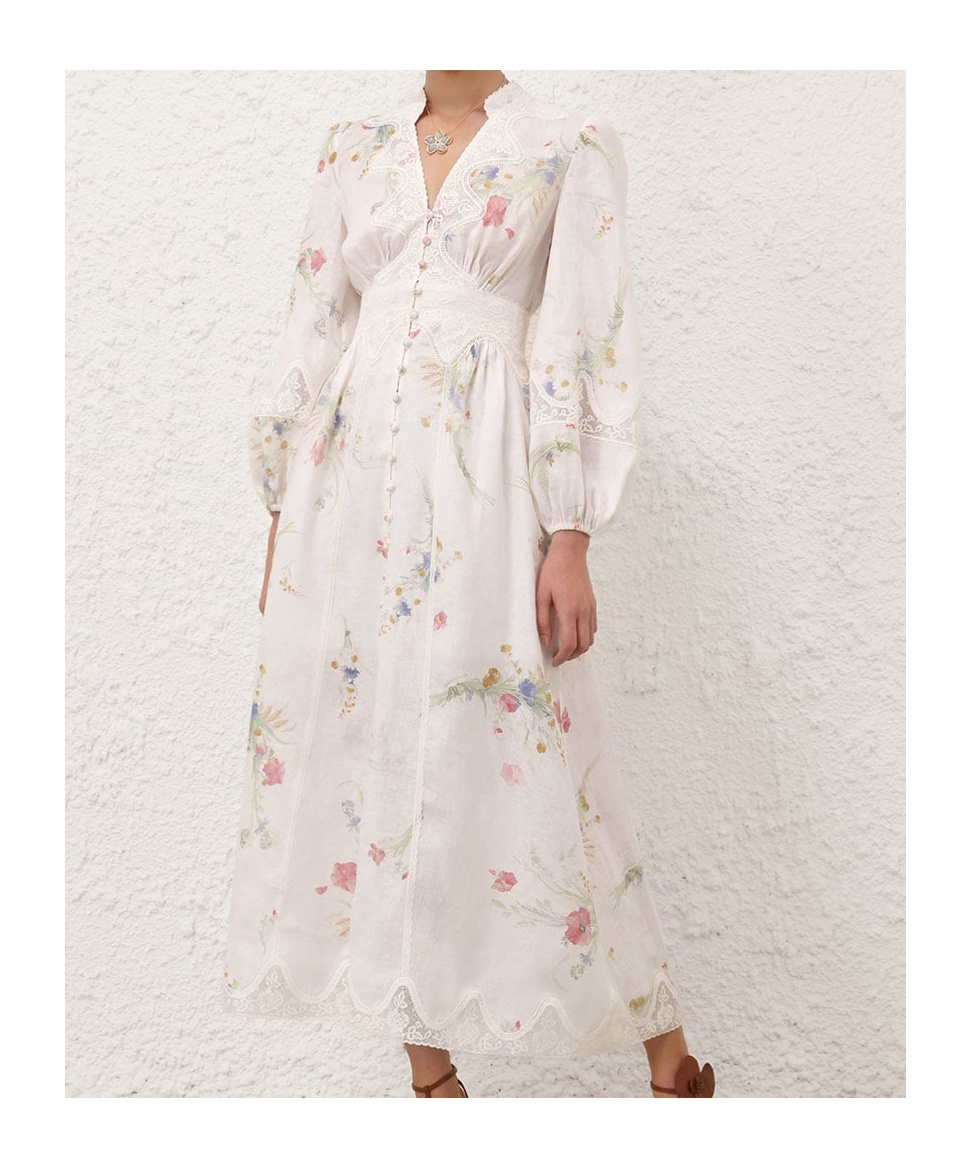 Zimmermann Lucky Floral Linen Lace Midi Dress