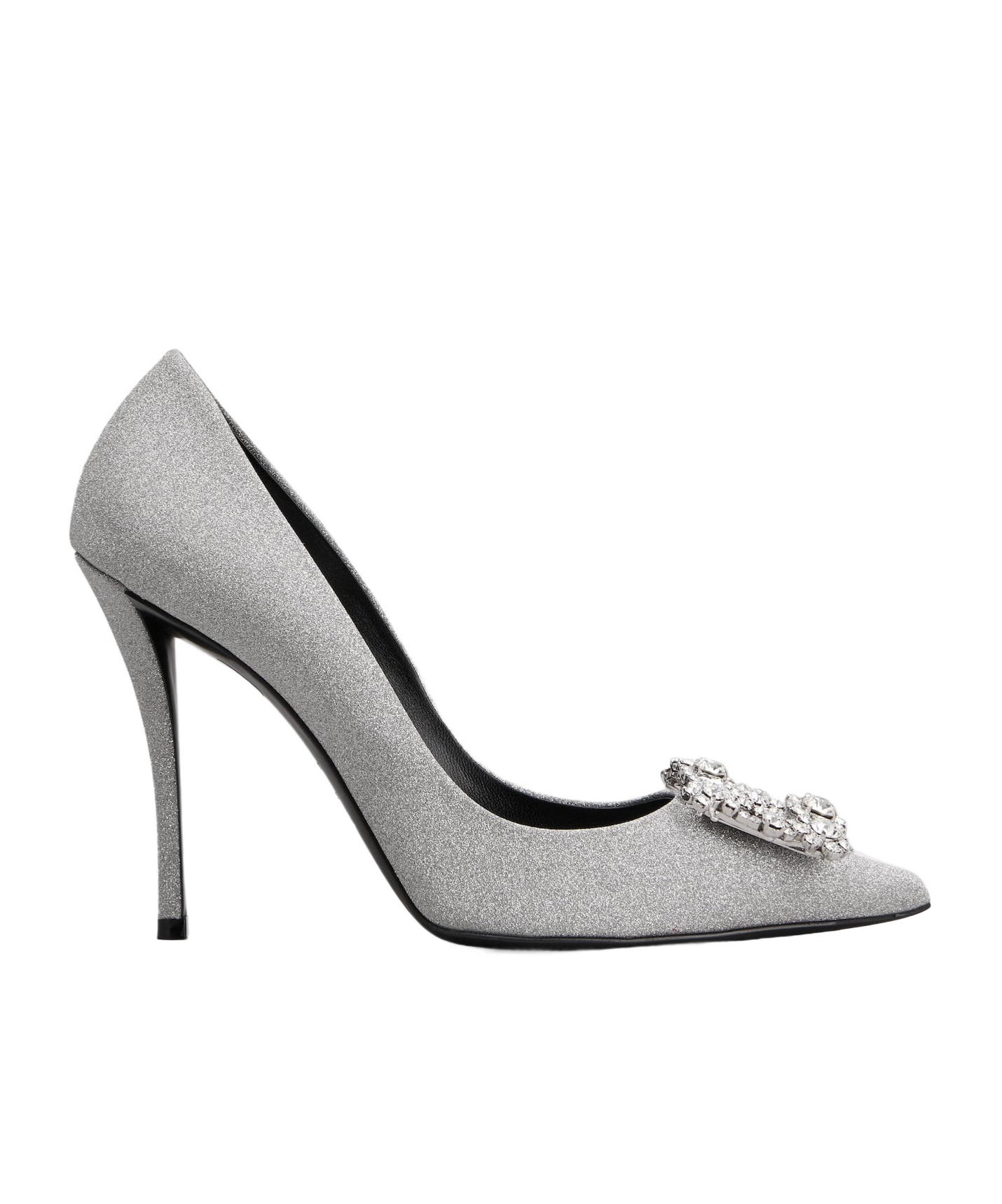 Roger Vivier 100 Crystal Flower Buckle Pumps In Glitter Fabric In Silver