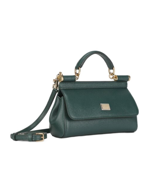 Dolce & Gabbana Small Sicily Dauphine Leather Top Handle Bag In Green