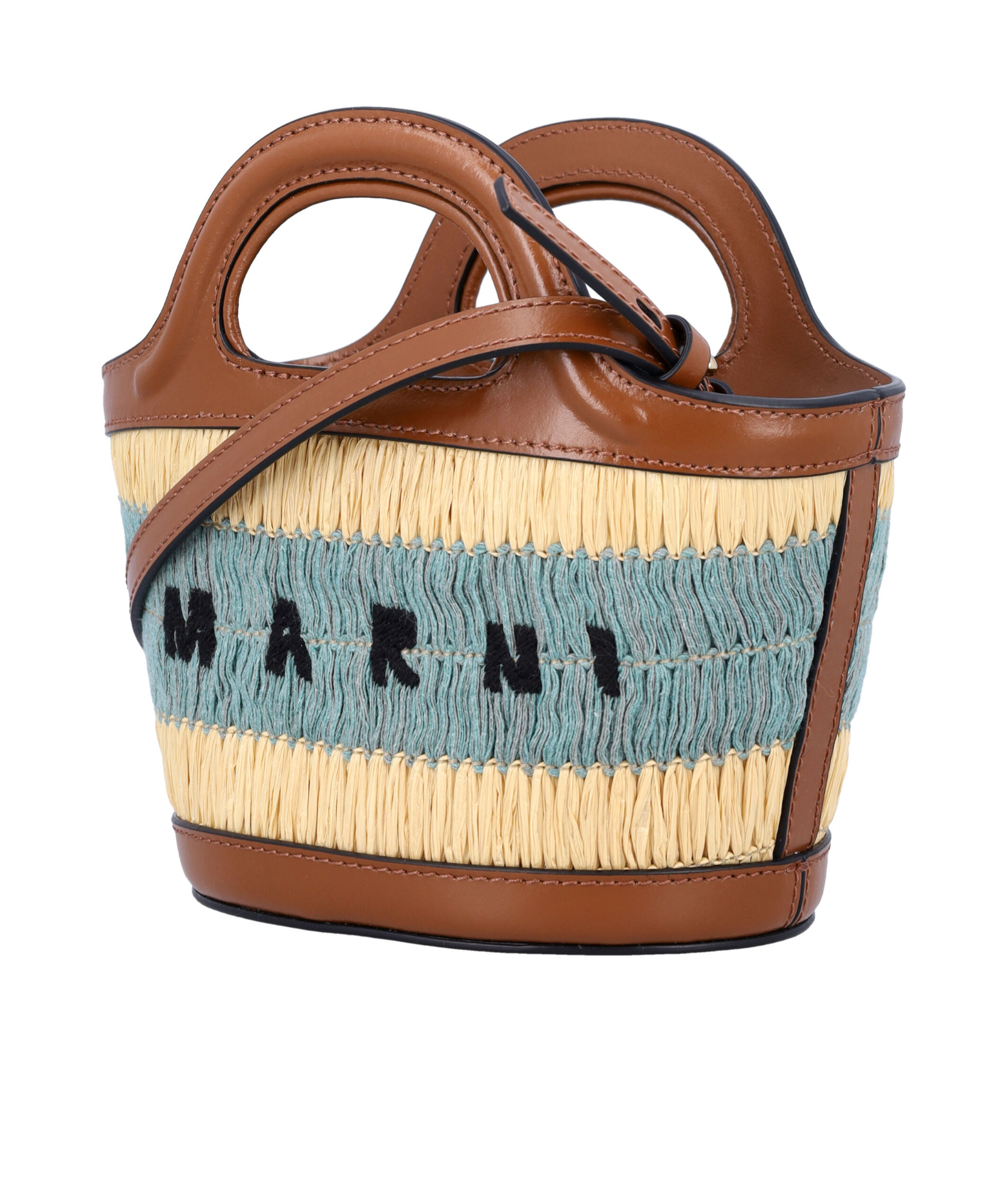 MARNI RAFFIA EFFECT AND BLUE CROCHET TROPICALIA MICRO BAG 