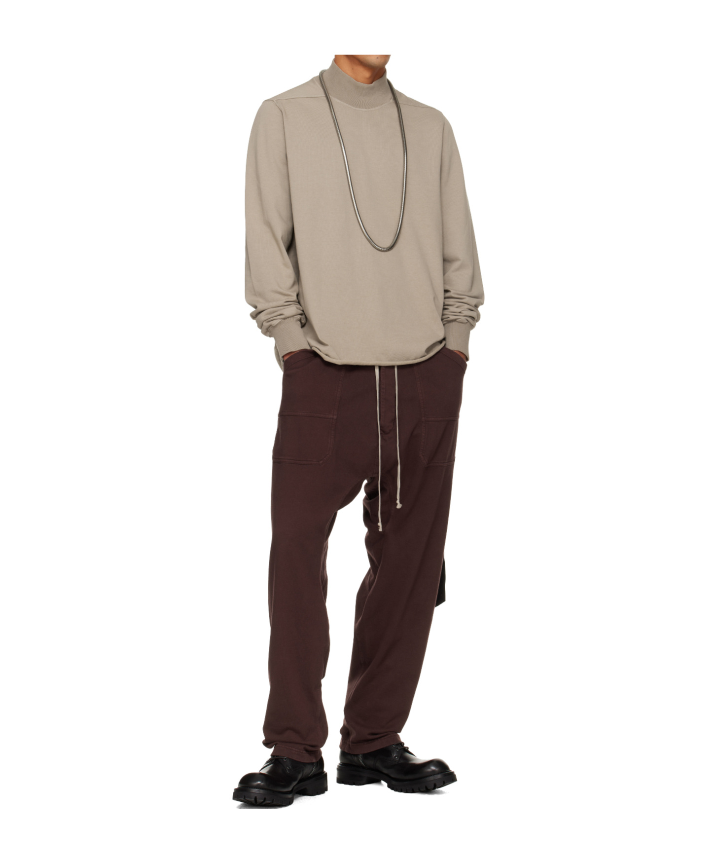 Rick Owens Drkshdw Concordians Headon Dbl High Neck Knit Sweater In Brown