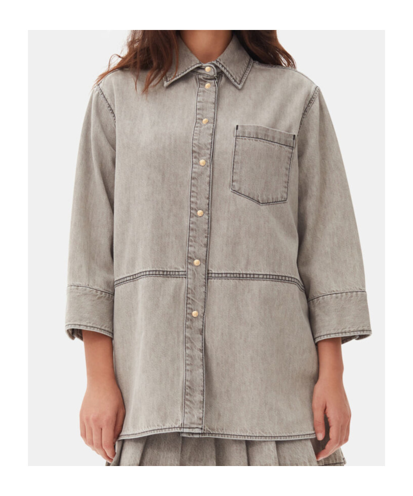 Ganni Gray Oversized Future Denim Shirt In Gray