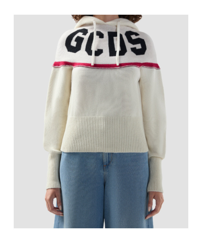 Gcds Cropped Hoodie With Logo And Hood In Metallic