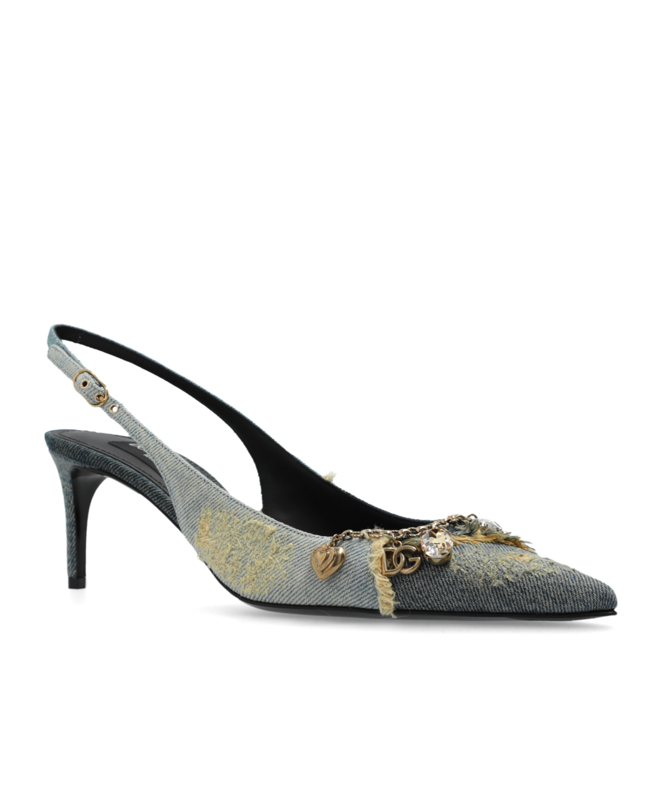 Dolce & Gabbana Embellished Frayed Distressed Denim Slingback Pumps In Black