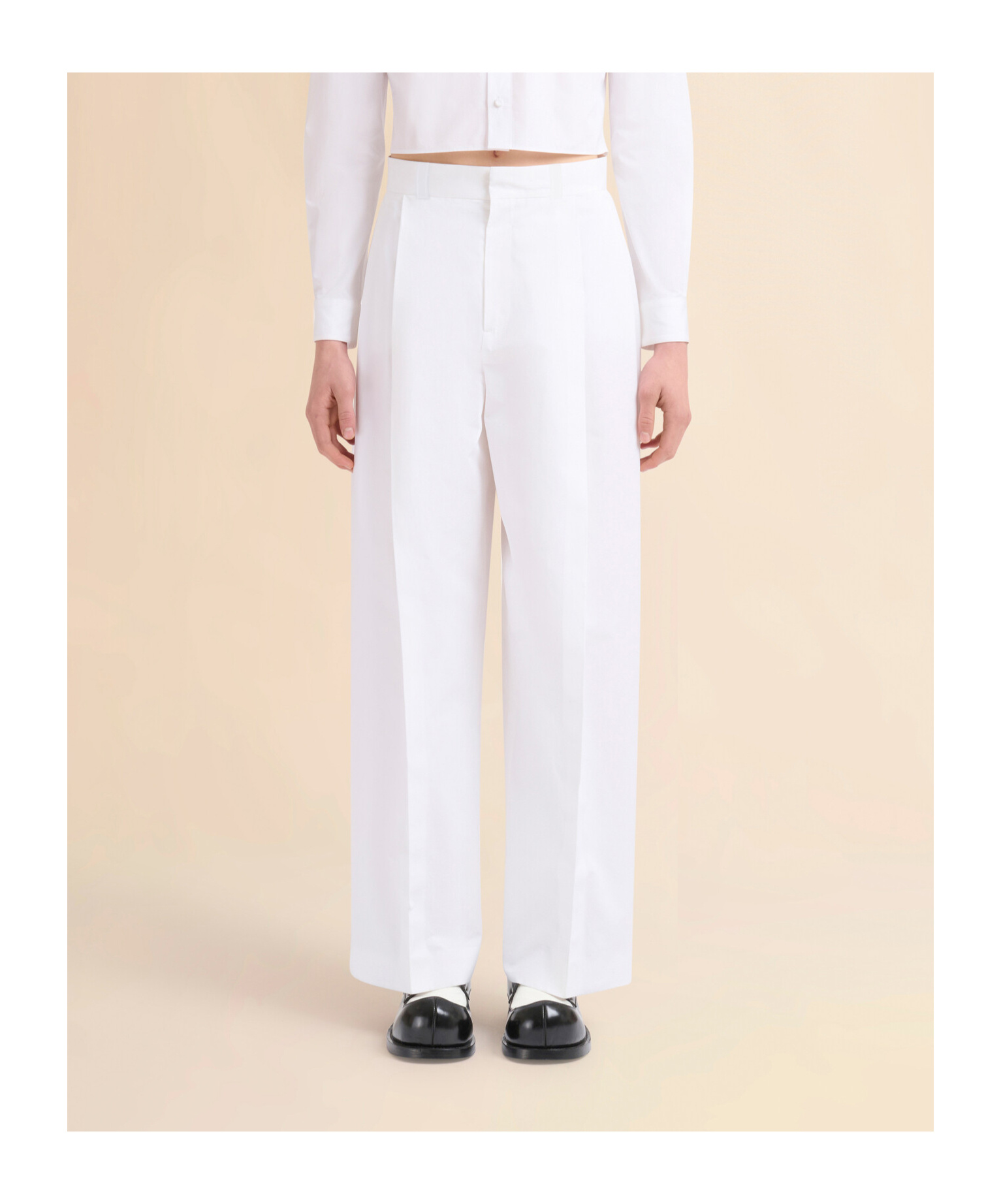 Marni White Poplin Trousers With Maxi Pleats In Lily White