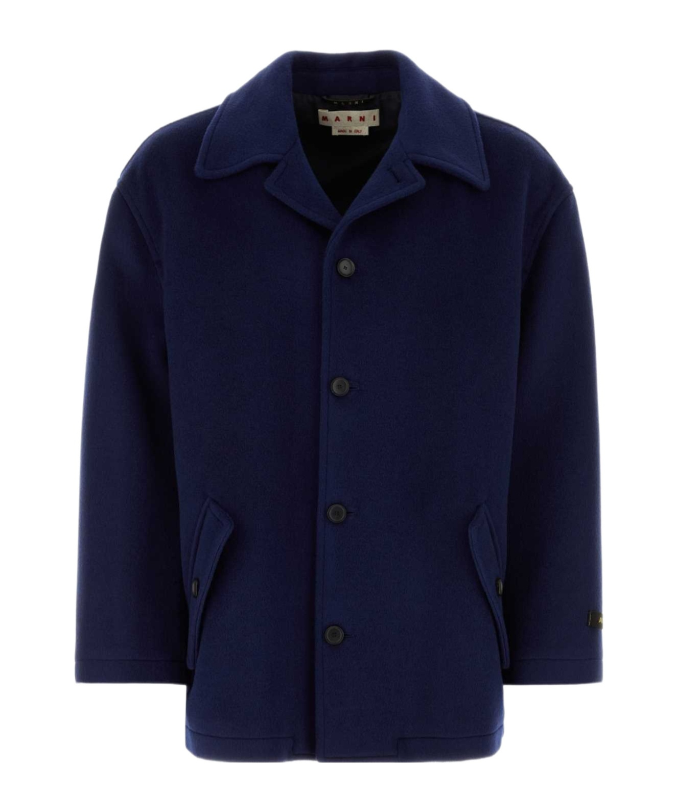 Marni Blue Wool Blend Coat In Black