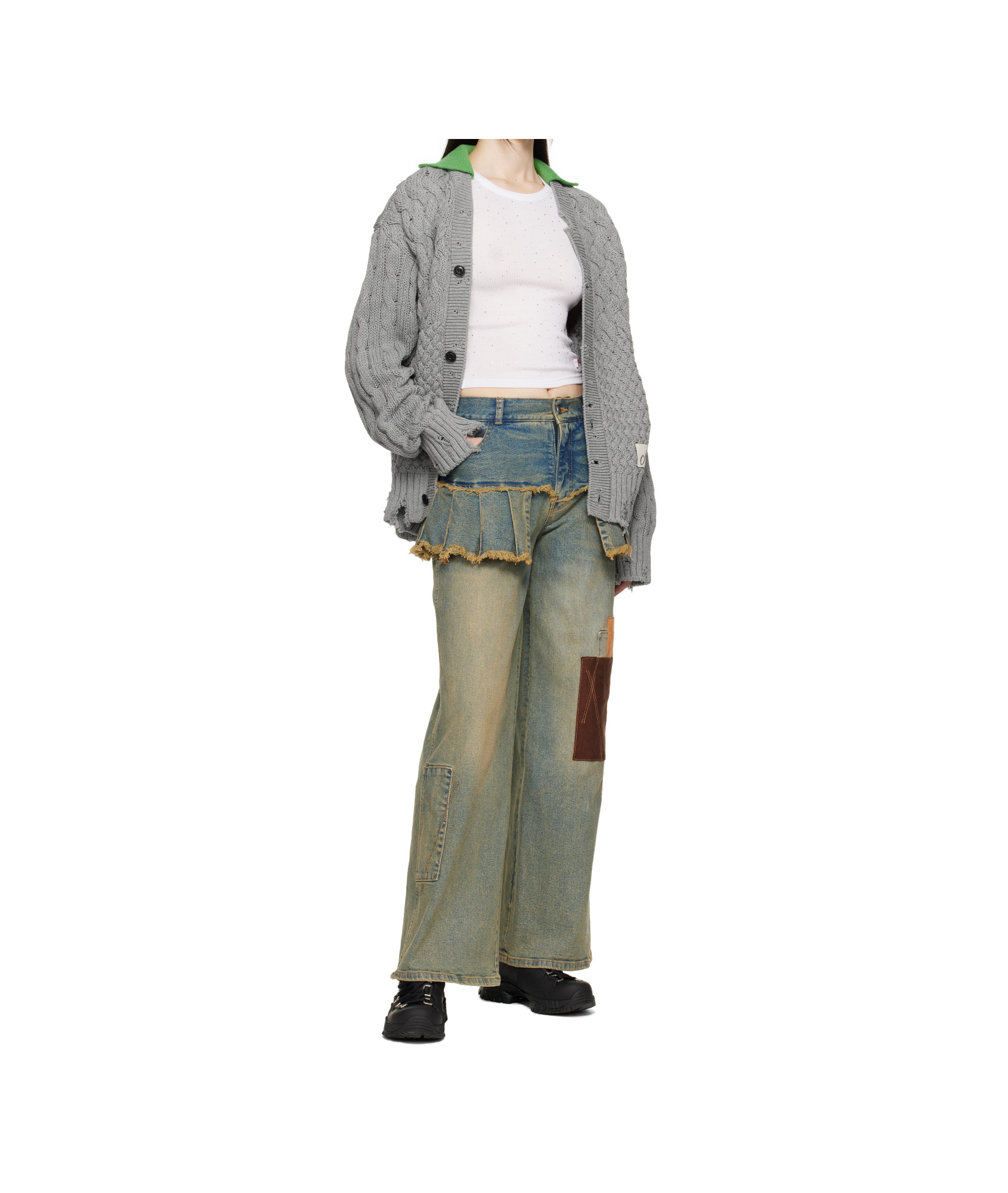 Andersson Bell Gray Green Collar V-neck Cardigan In Grey
