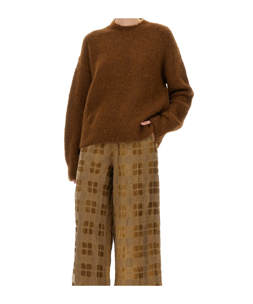 Uma Wang Fluffy Crew-neck Sweater In Brown