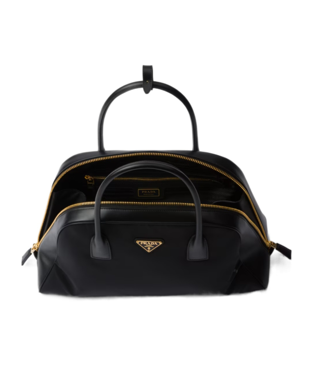Prada Large Re-nylon And Leather Top-handle Bag In Black