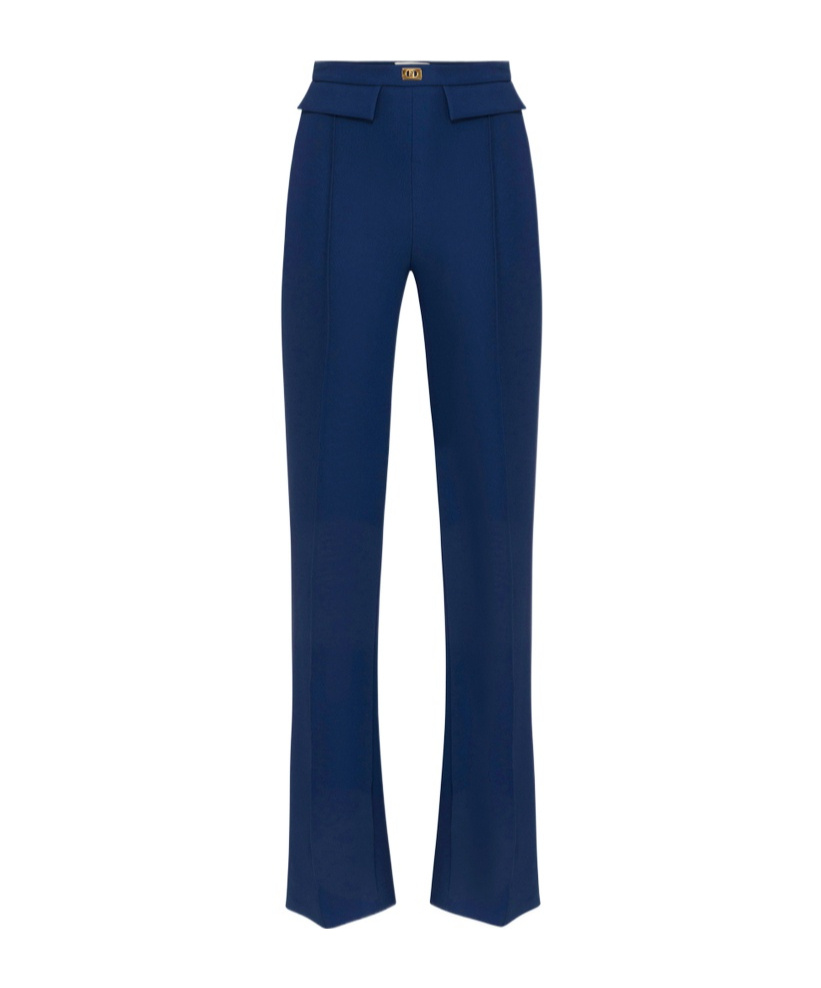 Elisabetta Franchi Casual Pants With Logo In Blue