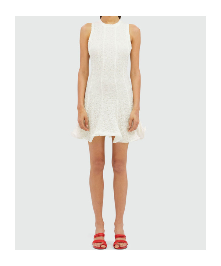 Msgm Sleeveless Textured-finish Mini Dress In White