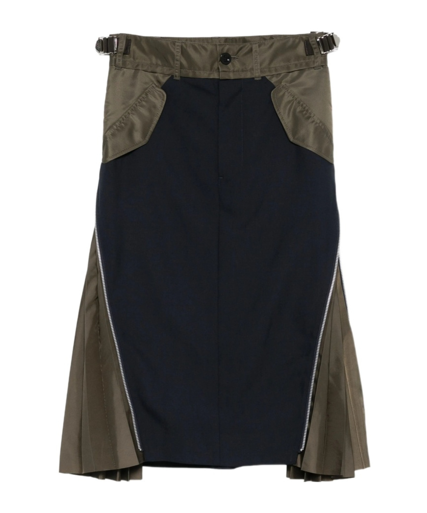 Sacai Wool And Nylon Midi Skirt In Multi