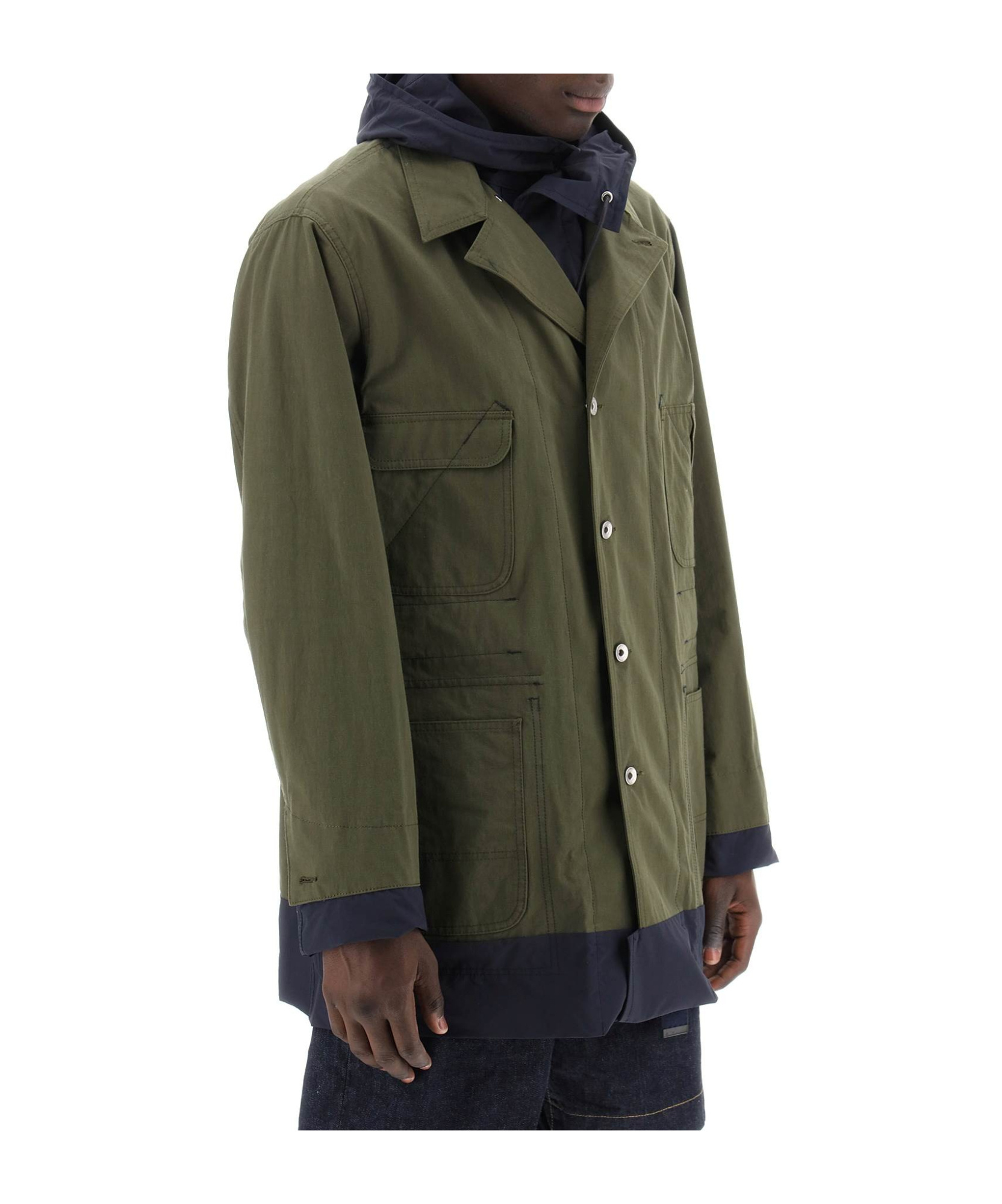 Sacai Army Green Cotton And Nylon Reversibile Jacket In Black