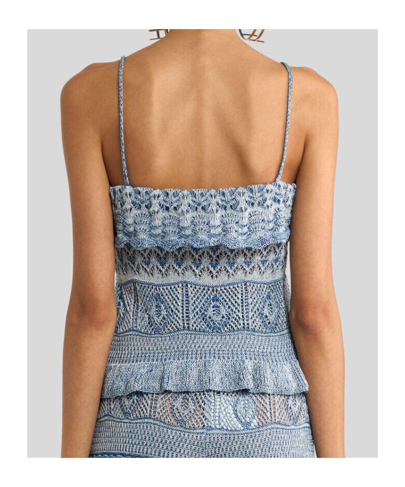 Etro Cropped Ruffled Pointelle-knit Cotton-blend Top In Multi