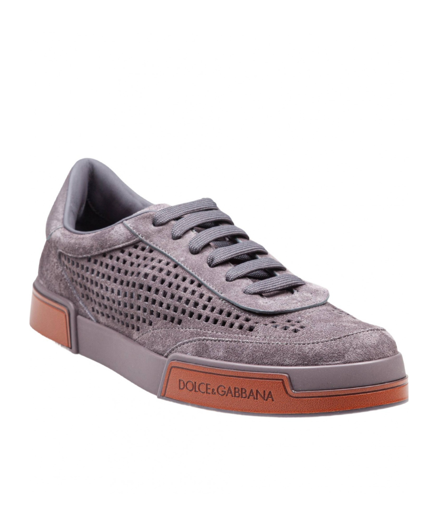 Dolce & Gabbana Portofino Yacht Perforated Distressed Suede Sneakers In Gray