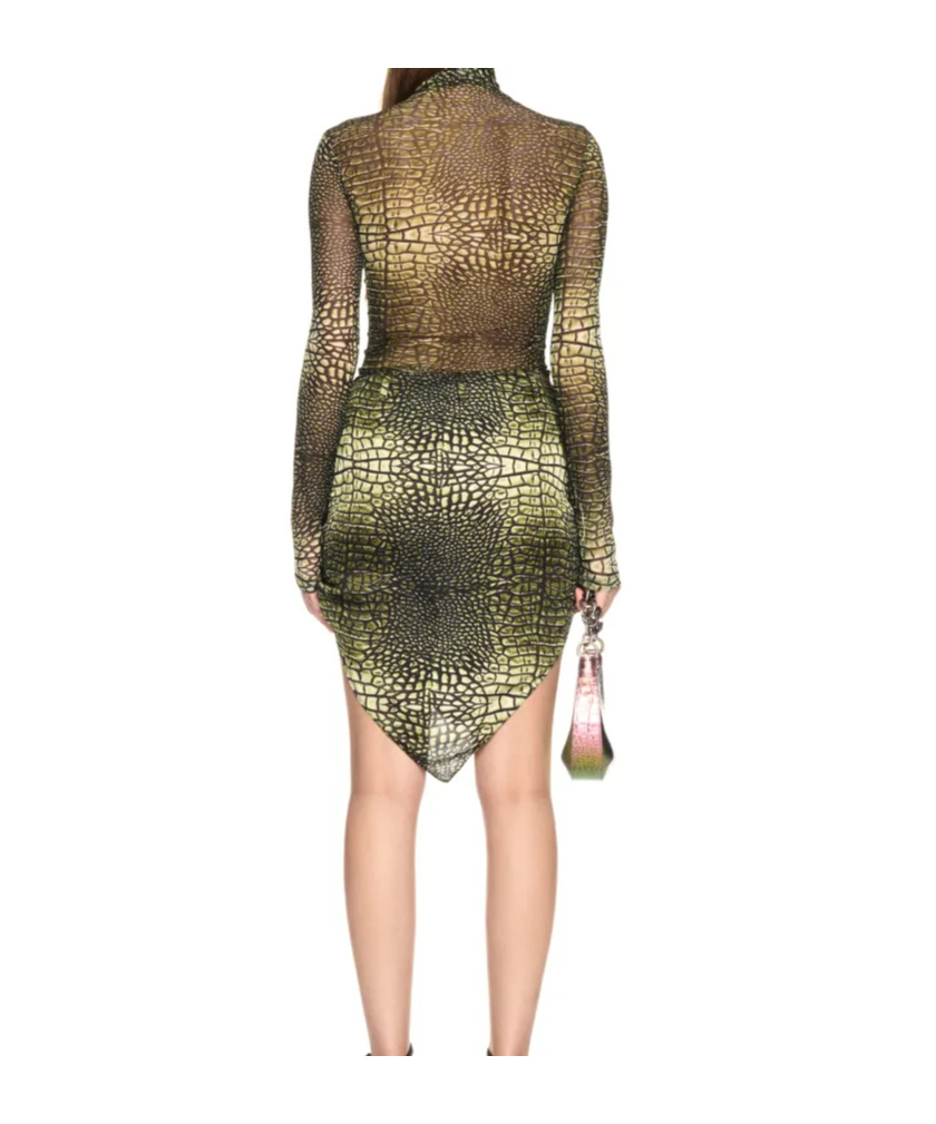 Off-white High-neck T-shirt With Crocodile Skin Print In Green