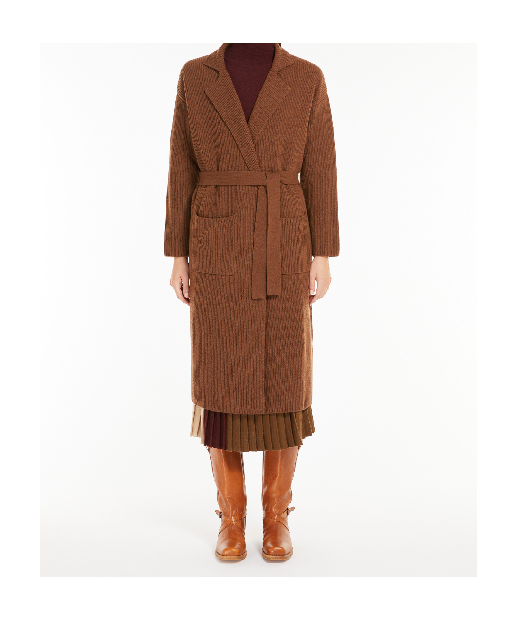 Weekend Max Mara Long-sleeved Wool Cardigan In Brown