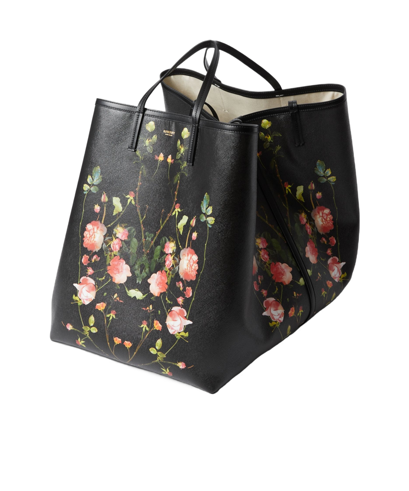 Burberry Floral-print Logo Tote Bag In Black