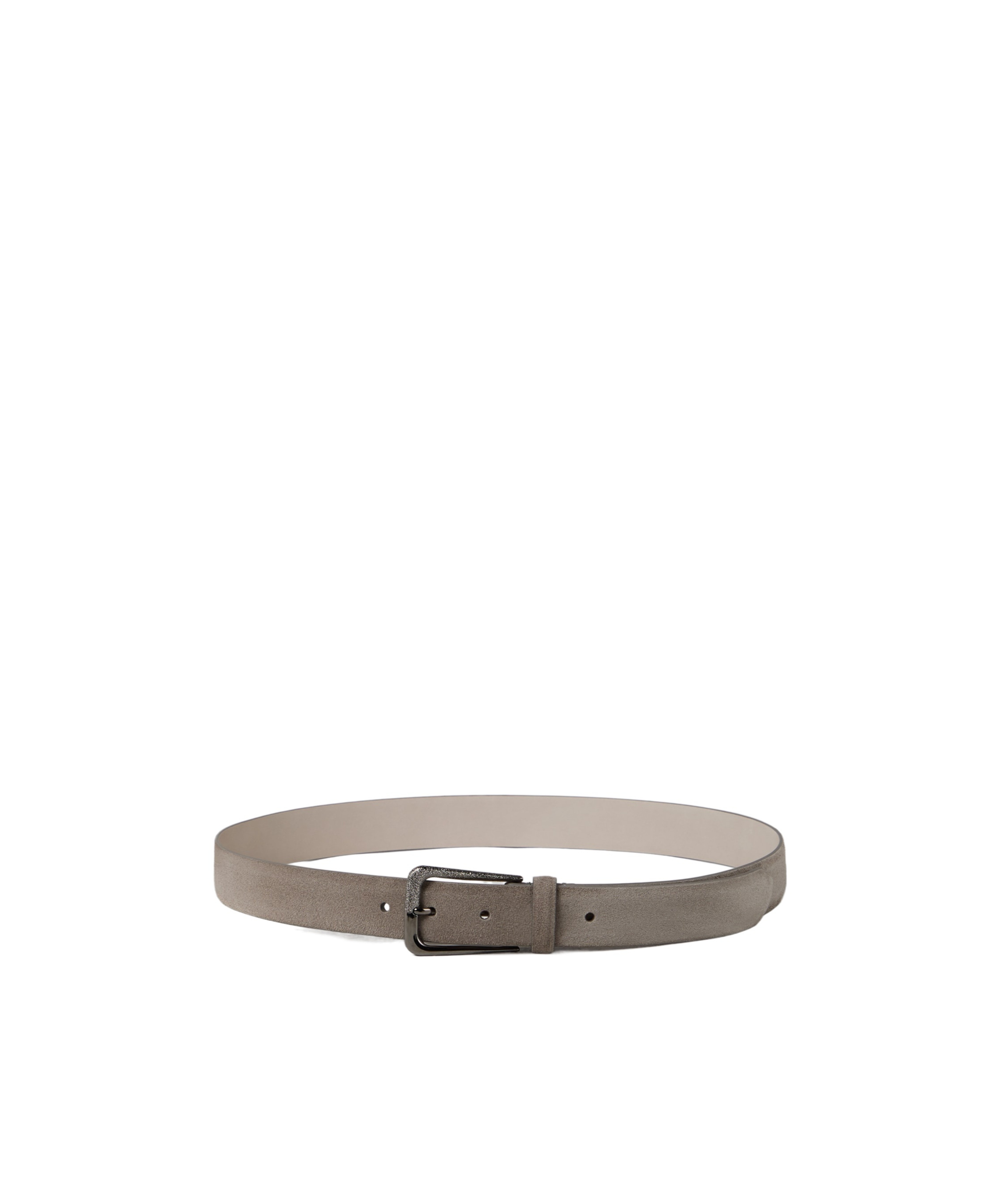 Brunello Cucinelli Adjustable Grey Leather Belt With Punch-hole Detailing In Nude