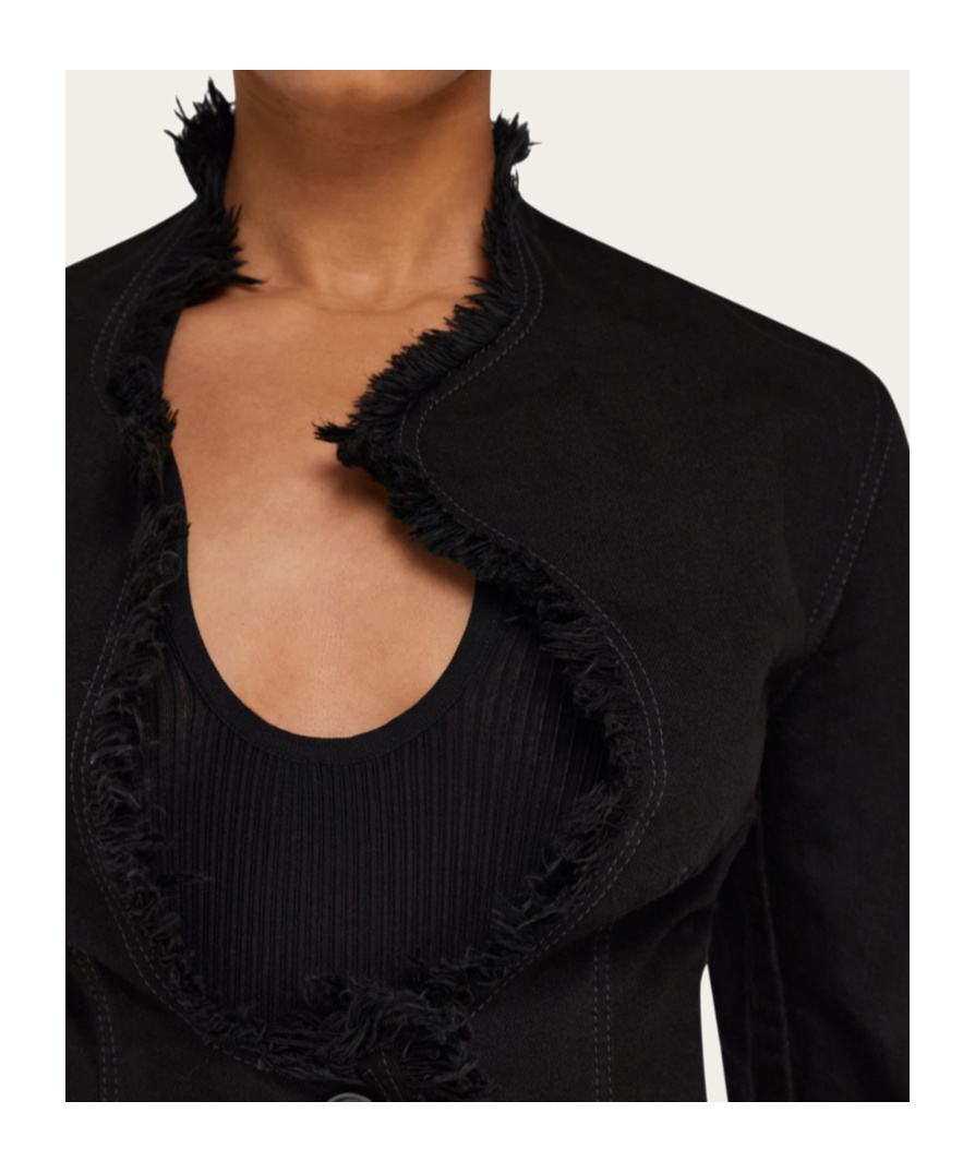 Ferragamo Cotton Blazer With Fringe Detail In Black