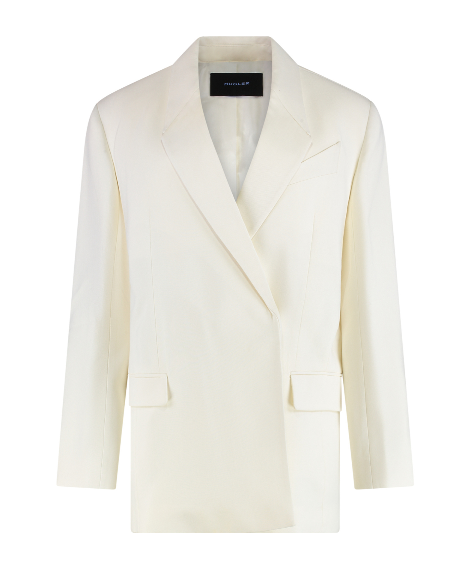 Mugler Double-breasted Jacket Back Vent In Neutral