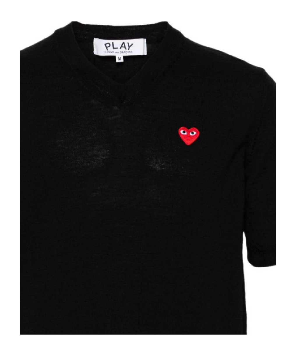 COMME DES GARÇONS PLAY SHORT-SLEEVED V-NECK SWEATER 