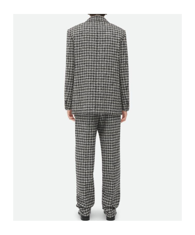 Bottega Veneta Boucle Gingham Wool Jacket In Black/pearl/khaki