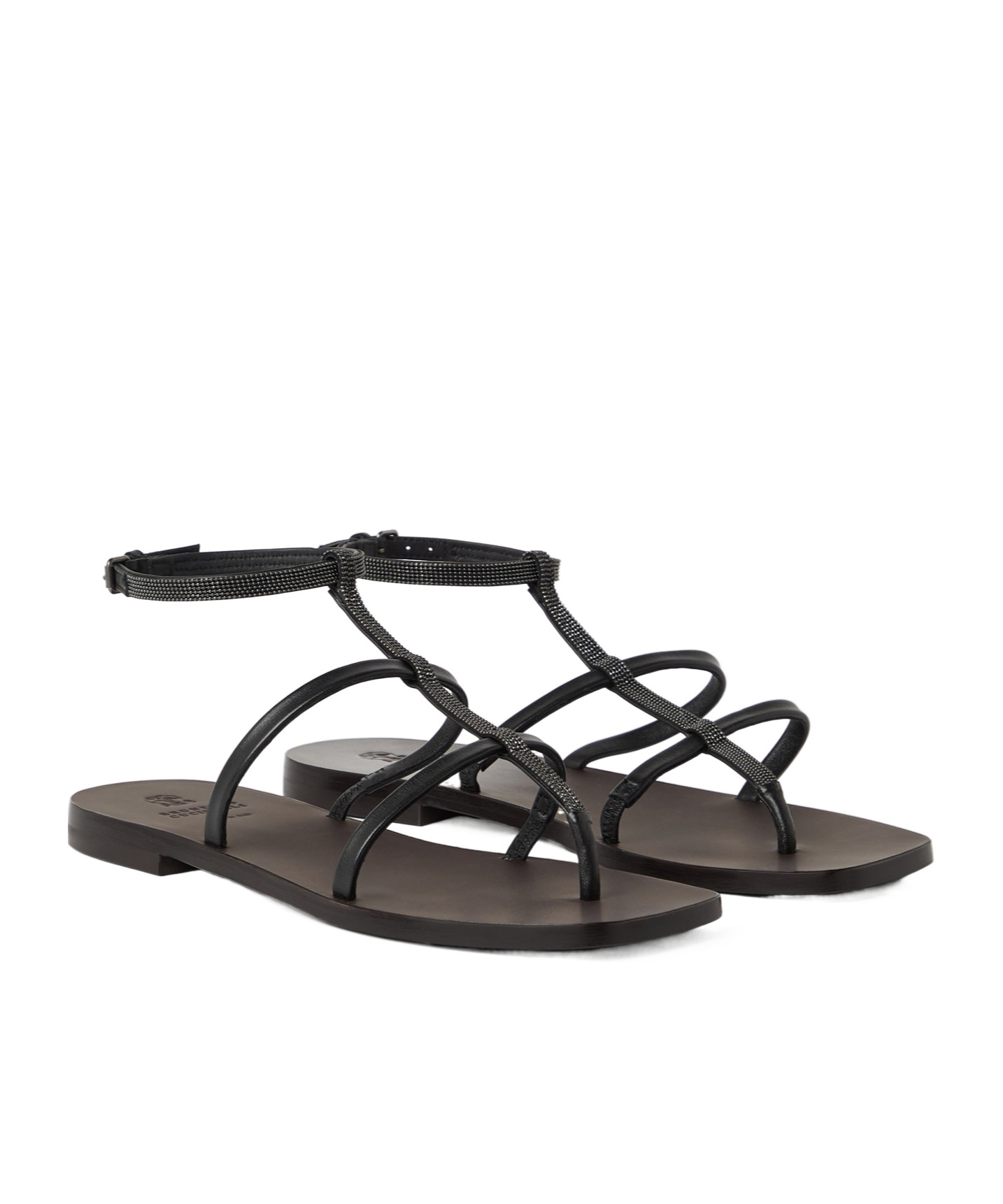 Brunello Cucinelli Square-headed Flat Sandals In Black