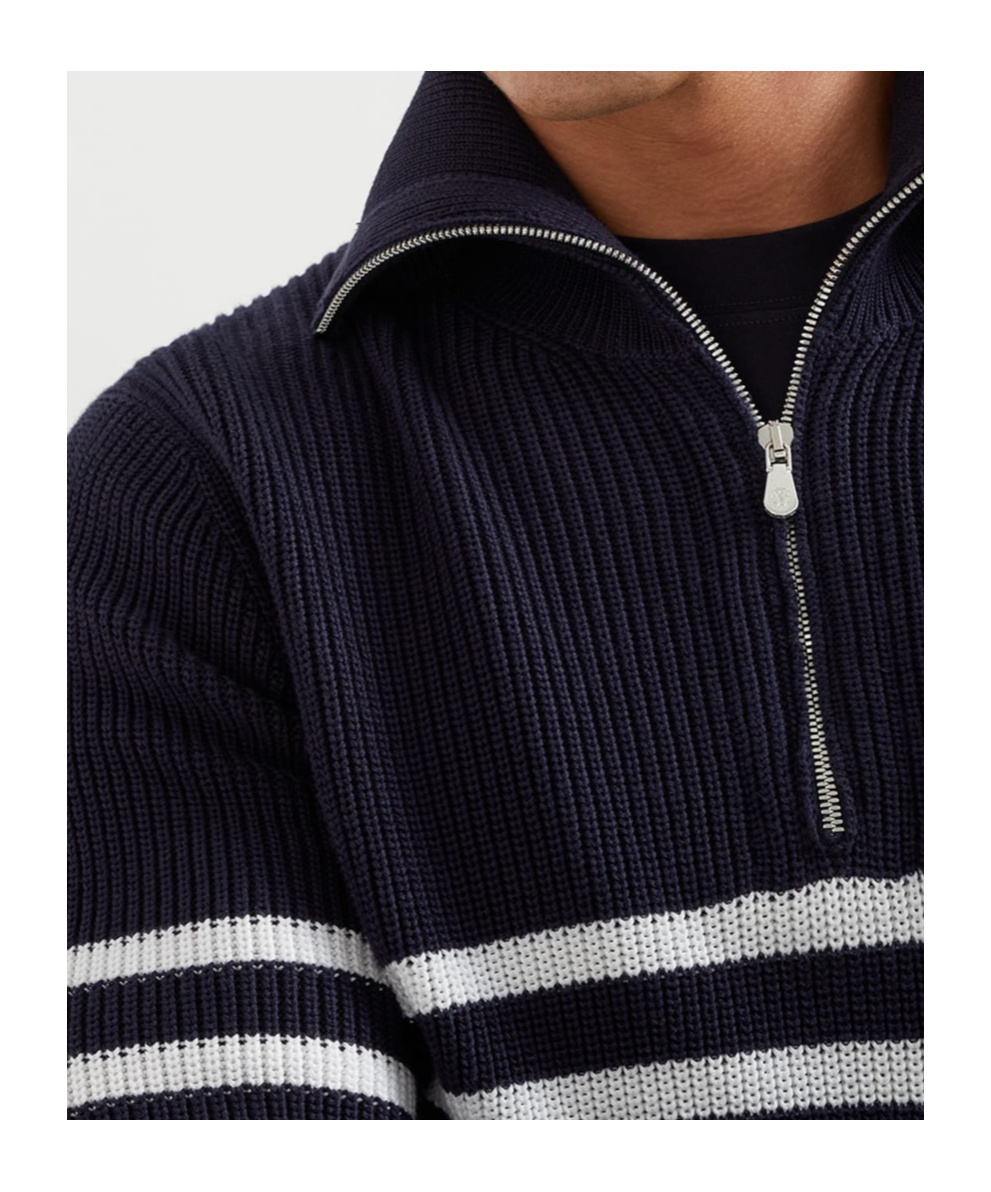 Brunello Cucinelli English Half-ribbed Sweater Sweaters And Cardigans Blue In Blue