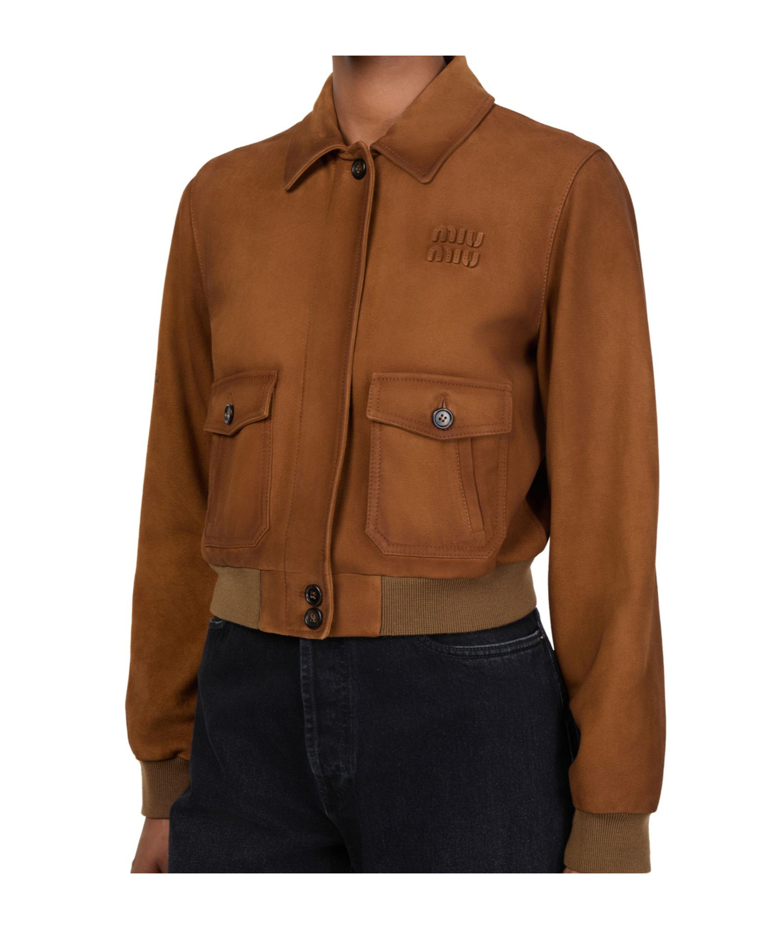 Miu Miu Lapel Long-sleeved Casual Jacket In Brown