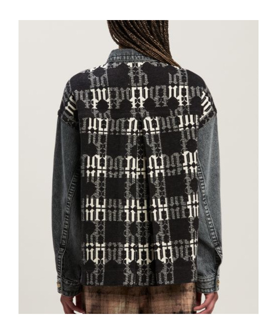 Palm Angels Monogram-jacquard Denim Jacket In Black