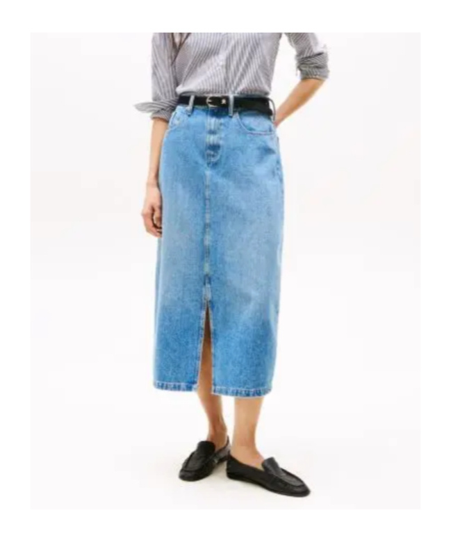 Tommy Hilfiger High Rise Denim Midi Skirt In Uma