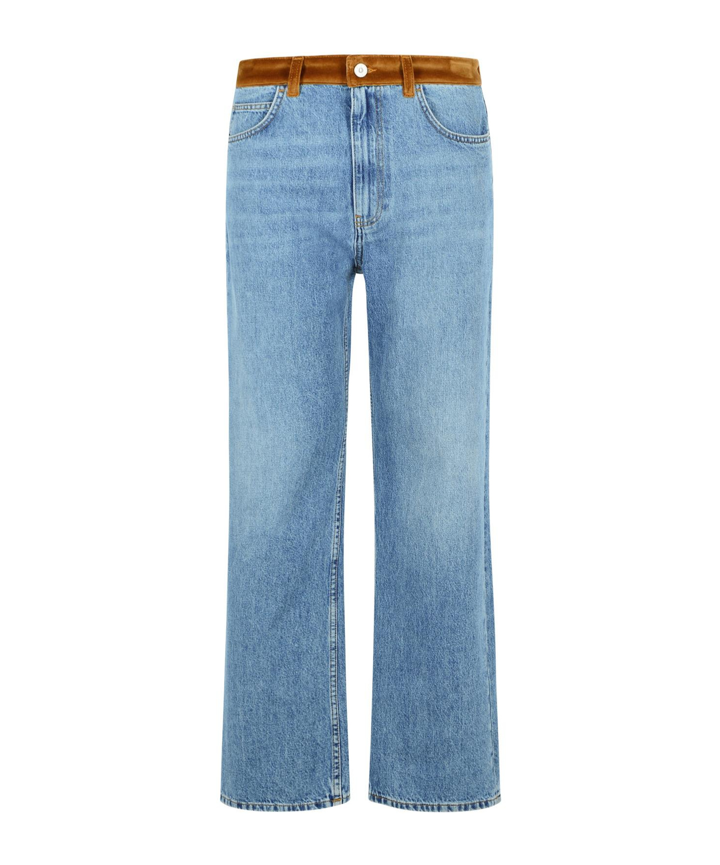 Marni Denim Trousers With Floral Patch Detail In Blue