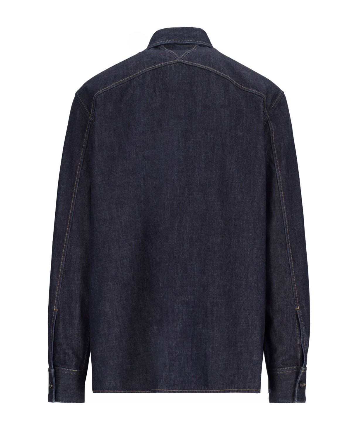 Bottega Veneta Blue Denim Shirt In Black