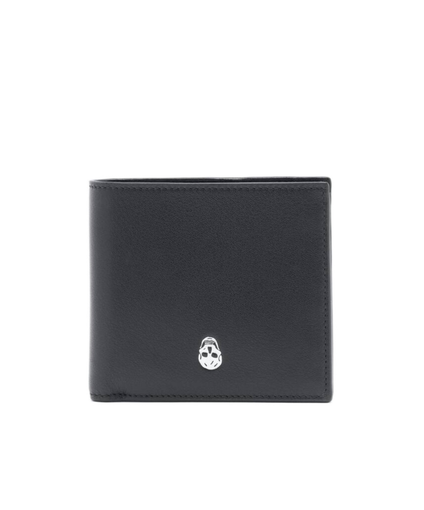 Alexander Mcqueen Calfskin Skull Bifold Card Holder In Black