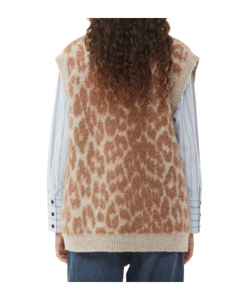 Ganni Leopard Jacquard Oversized Vest In Brown