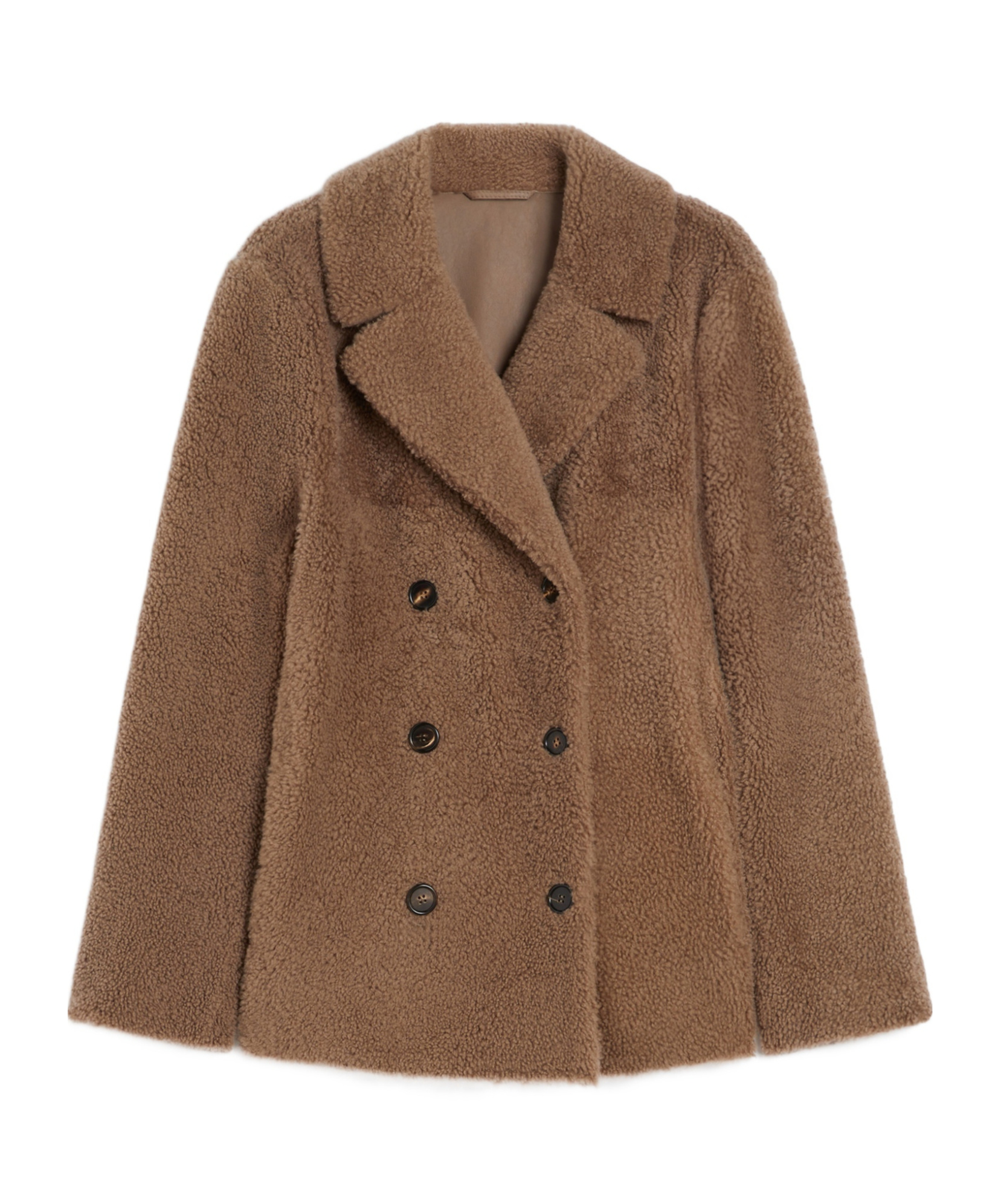 Max Mara Curly Sheepskin Pea Coat In Brown