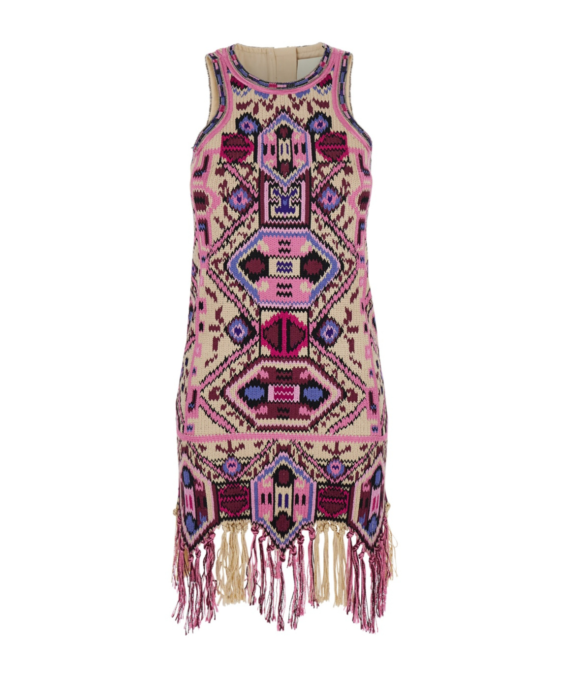 Isabel Marant Fringed Embroidered Geometric Scoop Sleeveless Dress In Multi