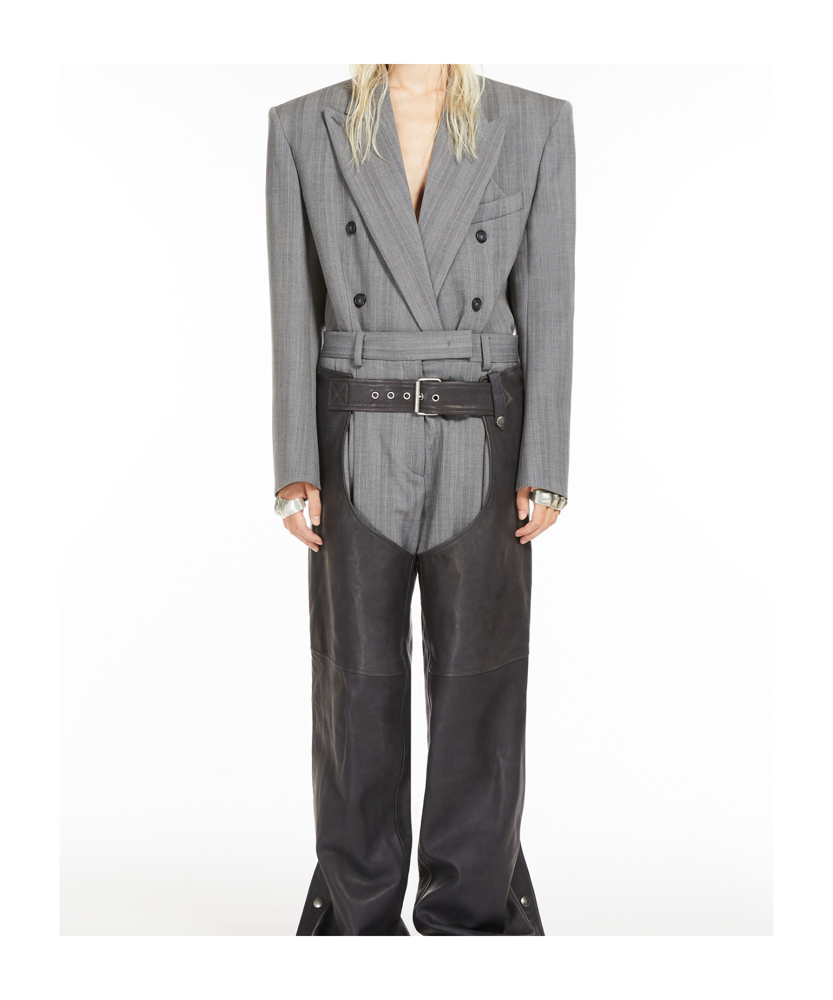 Sportmax Striped Double-breasted Long-sleeved Jacket In Gray